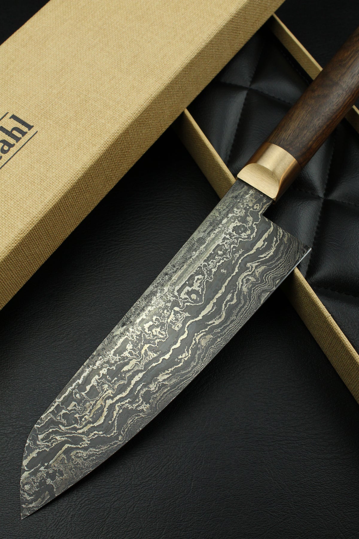 Damascus-Santoku aus deutschem Walnussholz (HK)