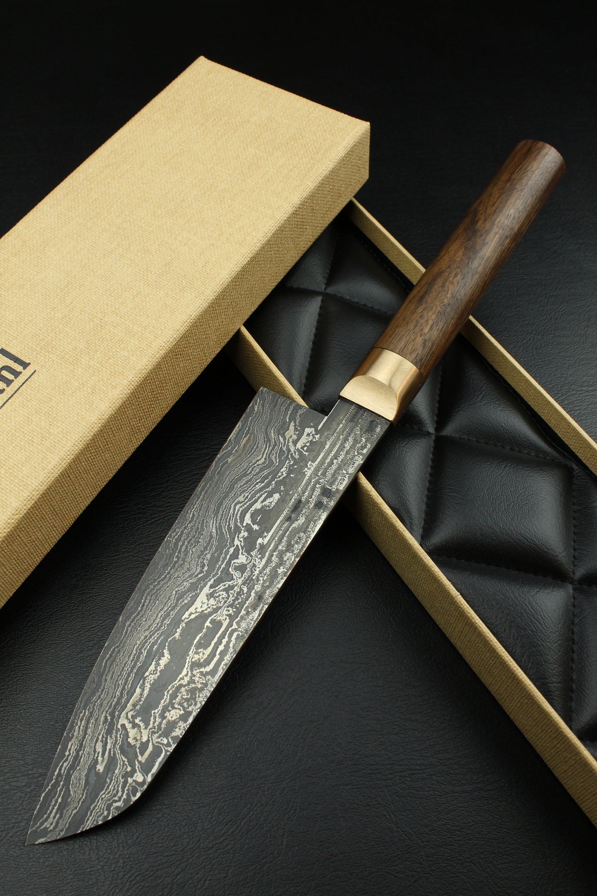 Damascus-Santoku aus deutschem Walnussholz (HK)