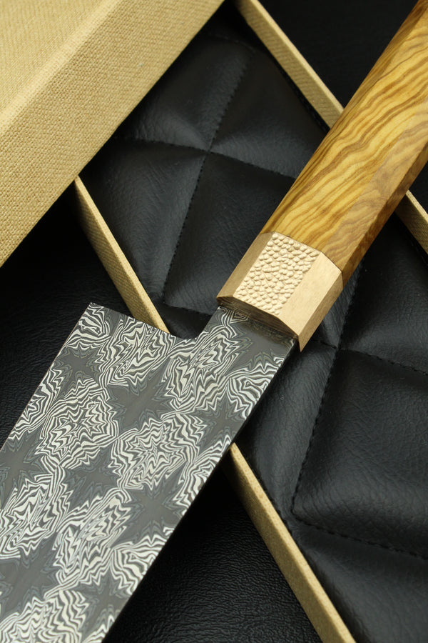 S-Damast Black Star Olive Santoku