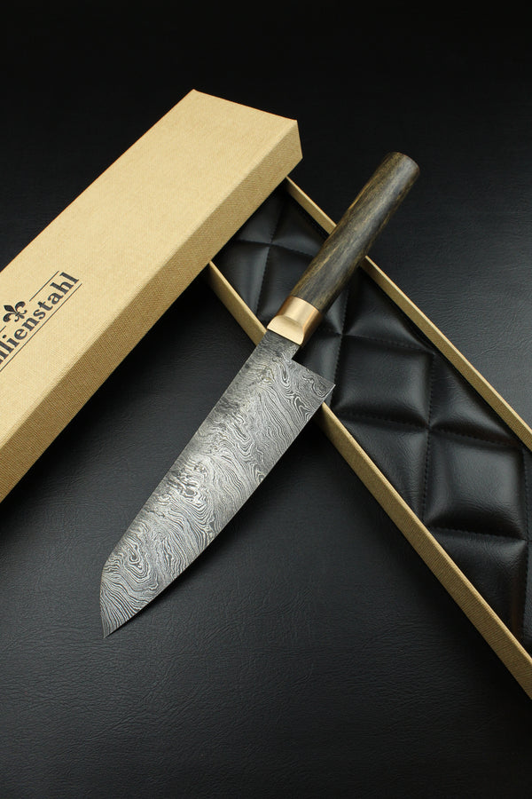 Damascus Santoku 300L Torsion Black Ebony Oval