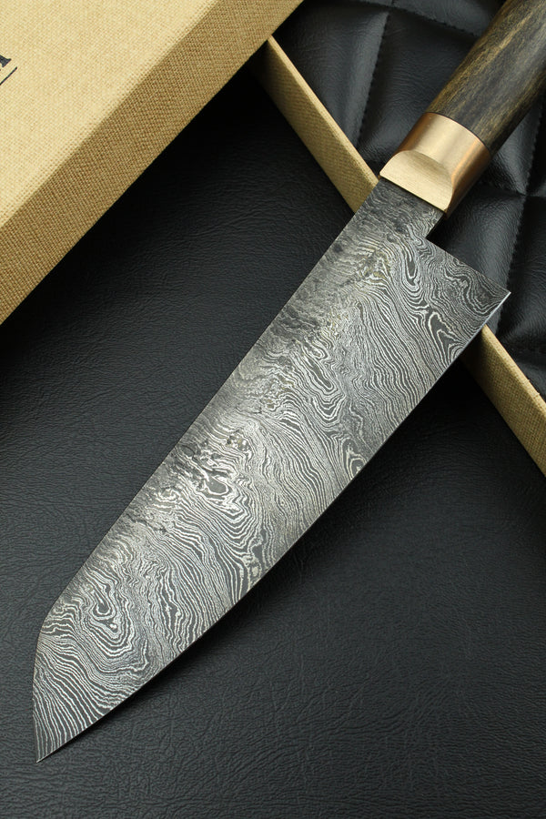 Damascus Santoku 300L Torsion Black Ebony Oval