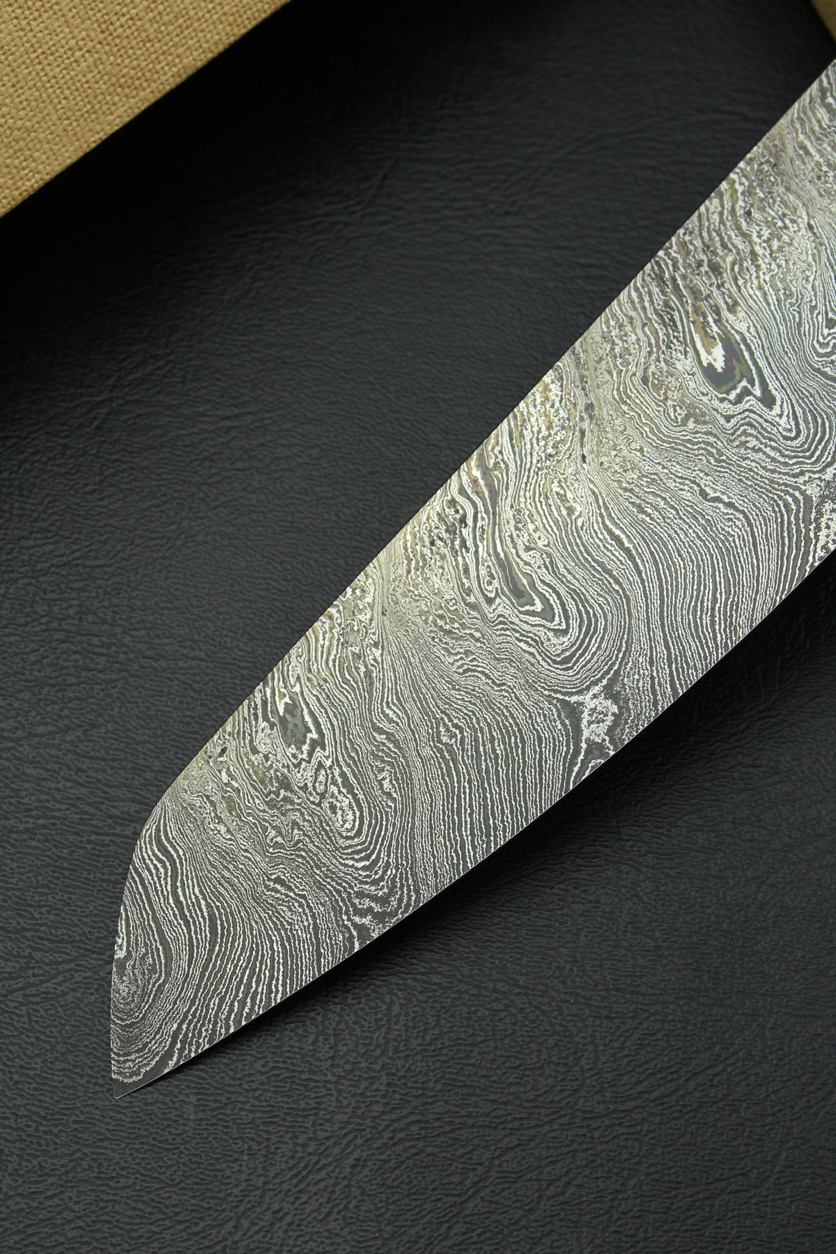 Damast-Santoku 320L Torsion aus deutschem Walnussholz