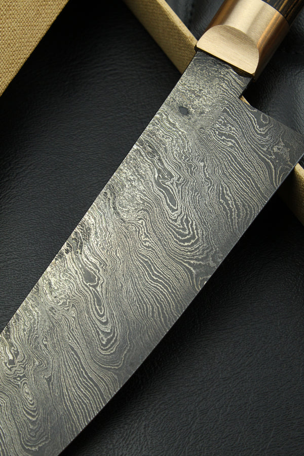 Damascus Santoku Torsion Black Ebony Oval