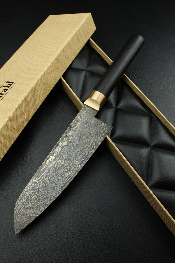 Damascus Santoku 500L B&W Ebony Oval