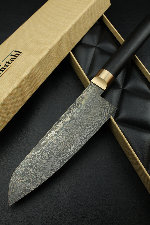 Damascus Santoku 500L B&W Ebony Oval