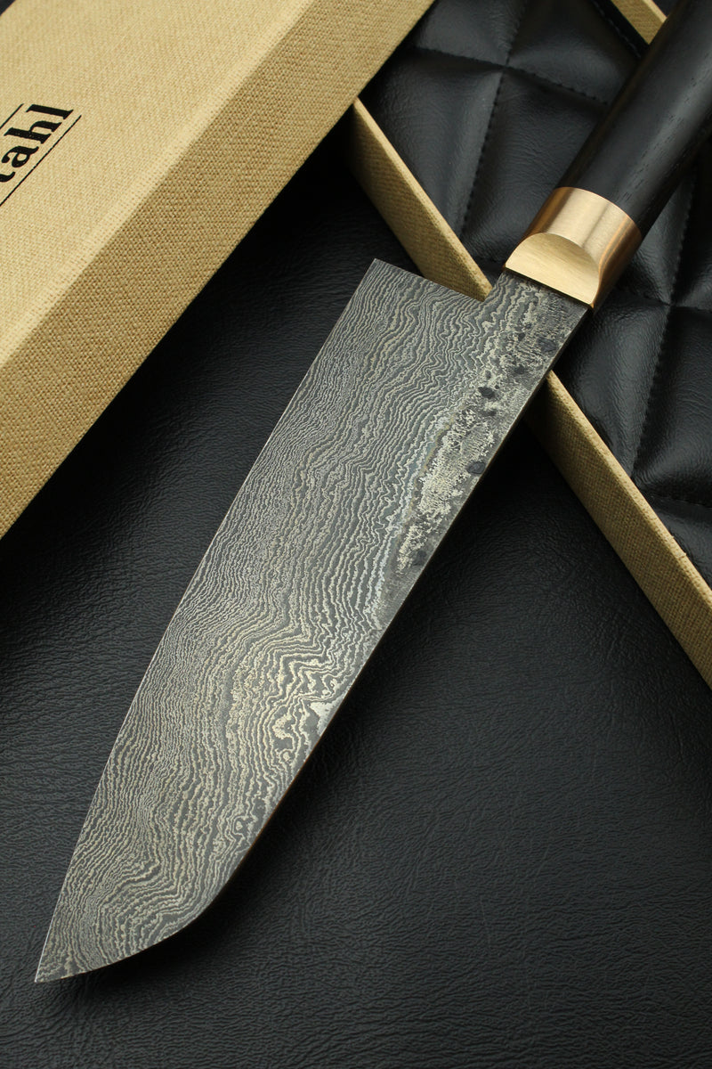 Damascus Santoku 500L B&W Ebony Oval