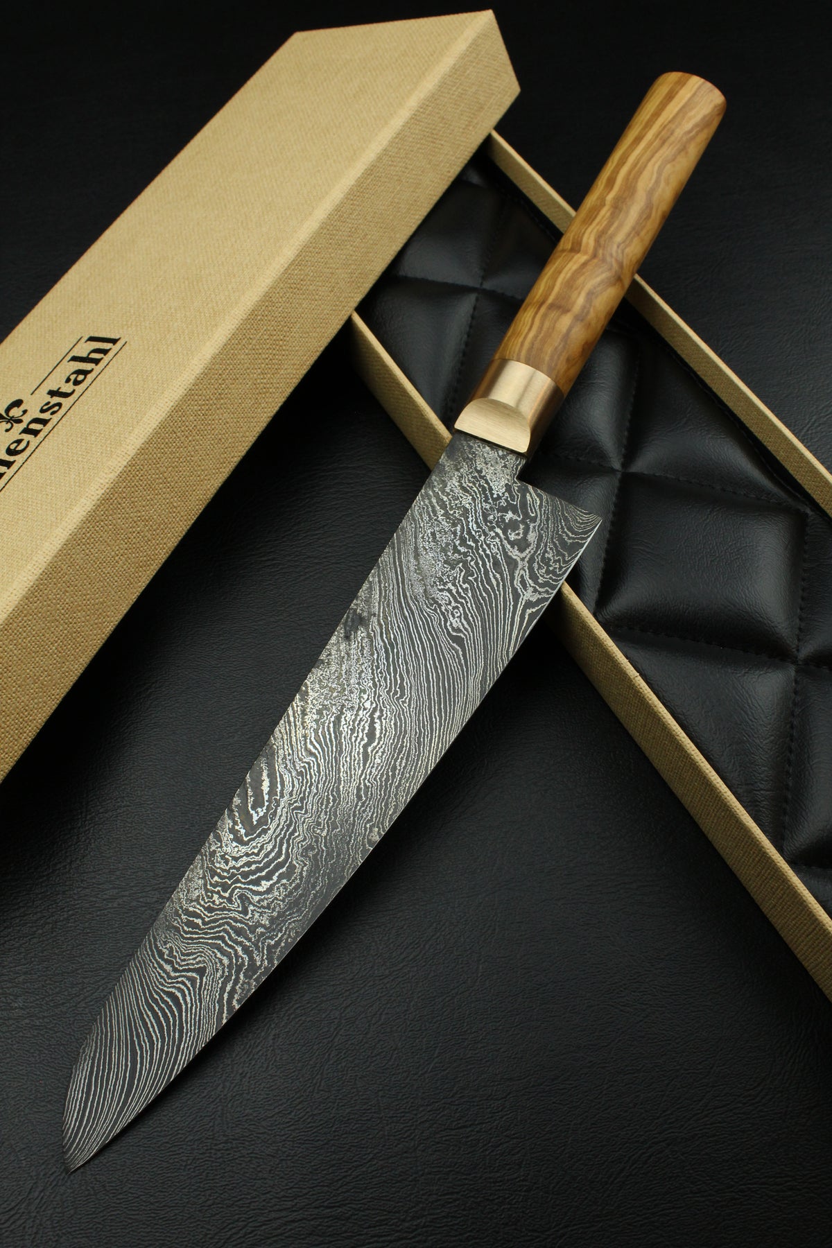Damast-Gyuto Torsion Olive Oval