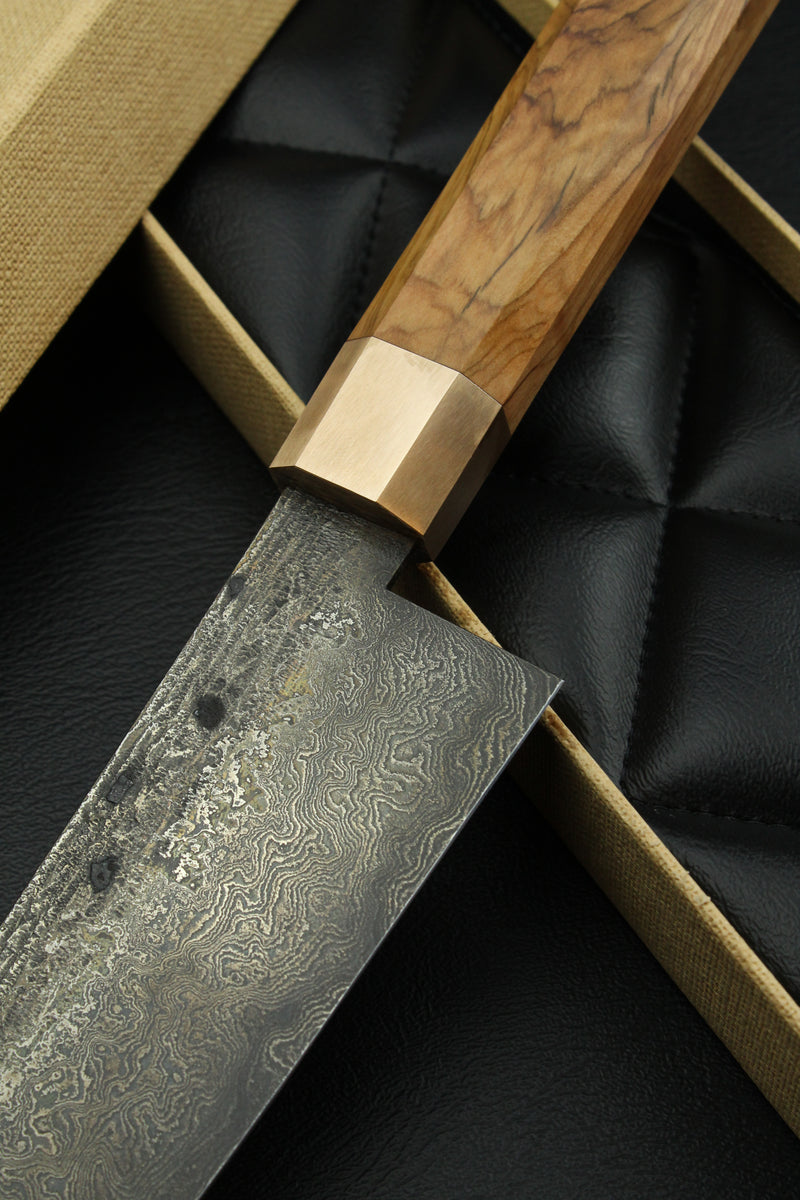 Damascus Santoku 320L Olive Octagonal