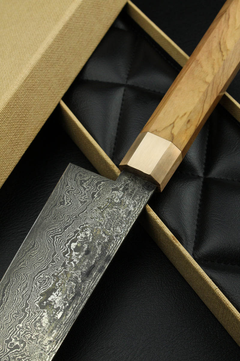 Damascus Santoku 320L Olive Octagonal