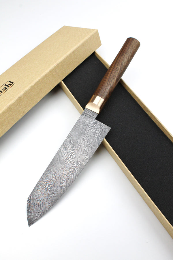 V2 Damascus Santoku Walnut